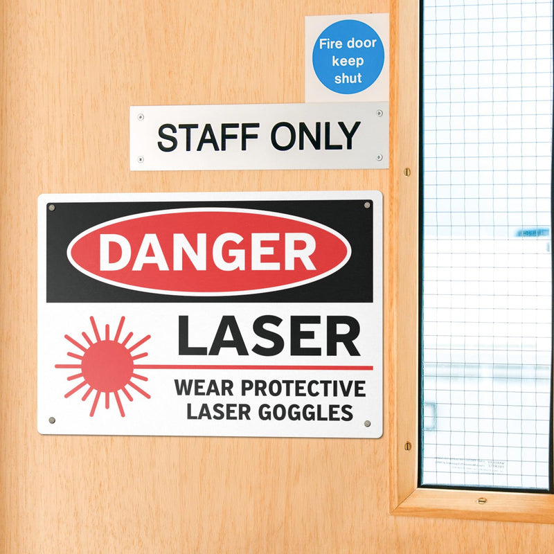 (4 Pack) 14" x 10" Danger – Laser Sign | Laminated Aluminum | UV Protected, Water & Dust Resistant | Laser Safety Warning Sign with Rounded Corners Danger - Laser 4 pk