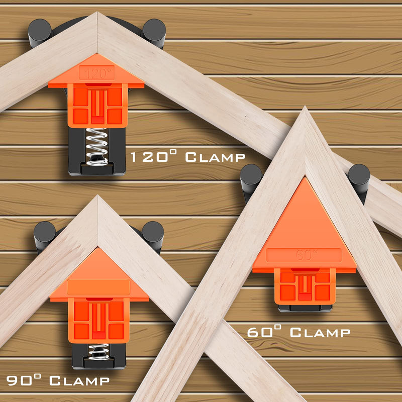 [Australia - AusPower] - 60/90/120 Degree Multi Angle Pro Corner Clamp for Woodworking Set of 4, Adjustable Spring Loaded Right Clamp Tools, Carson Carpentry, Frame Cabinet Wood Tools Accessories Orange 