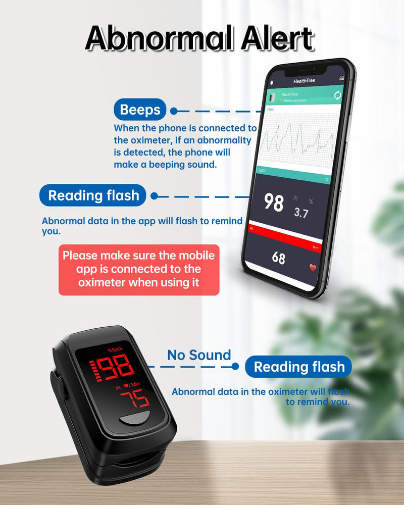[Australia - AusPower] - Fingertip Pulse Oximeter- HOLFENRY Pulse Oximeter Bluetooth Oximeter Oxygen Saturation Monitor for SpO2/Heart Rate/PI, with Auto Graph Display/Alarm/Dedicated App, Compatible with iOS&Android Black 