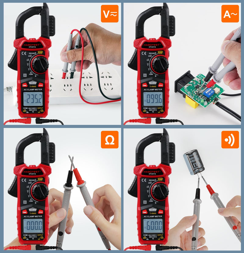 [Australia - AusPower] - Digital Clamp Meter Multimeter with D-Shaped Jaw, 2000 Counts Amp Voltage Tester Auto-ranging for AC/DC Voltage, AC Current, Capacitance, Resistance, Diode, Continuity 