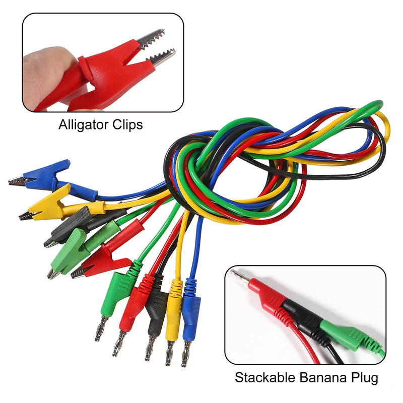 [Australia - AusPower] - UMLIFE 10PCS Multimeter Banana Plug to Crocodile Alligator Clip Test Probe, 4mm, 1000V/15A, 3.3ft/1m, Multicolor 