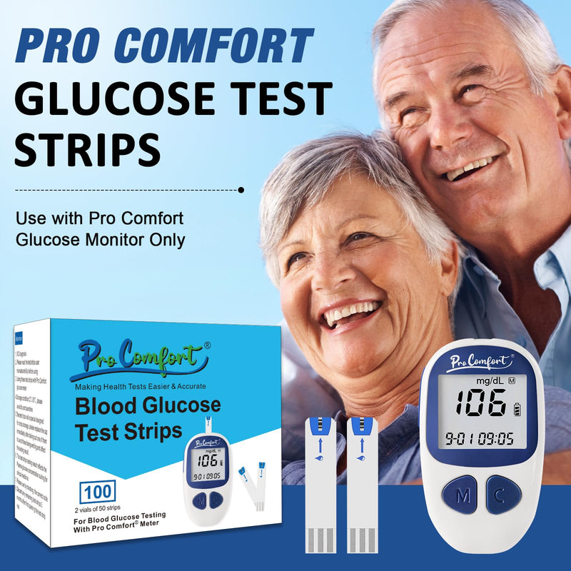 [Australia - AusPower] - Blood Glucose Test Strips for Diabetes 100 Count Blood Sugar Test Strip, Used with Pro Comfort Glucose Monitor Only, No Coding 