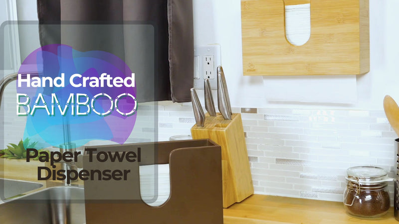 eBun Bamboo Paper Towel Dispenser with Removable Wooden Lid Tray, Bamboo