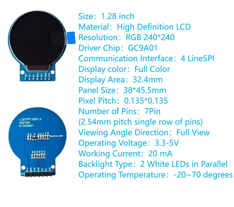 [Australia - AusPower] - 3Pcs TFT LCD Display Screen Compatible with for Arduino (1.28 Inch 240x240) Round Full Color HD IPS Full View RGB Touching Display GC9A01 Driver Chips 7 Pin SPI Interfac Welding Pins 