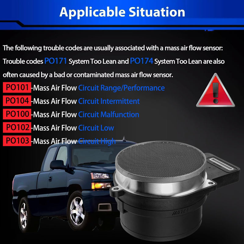 [Australia - AusPower] - Mass Air Flow Sensor MAF For Chevy Silverado 1500 2500 3500 Tahoe Suburban Avalanche GMC Sierra Yukon XL Cadillac Escalade ESV Eldorado DeVille Rainier 4.8L 5.3L 6.0L, 2134160 25318411 AF10043 DL-6012 