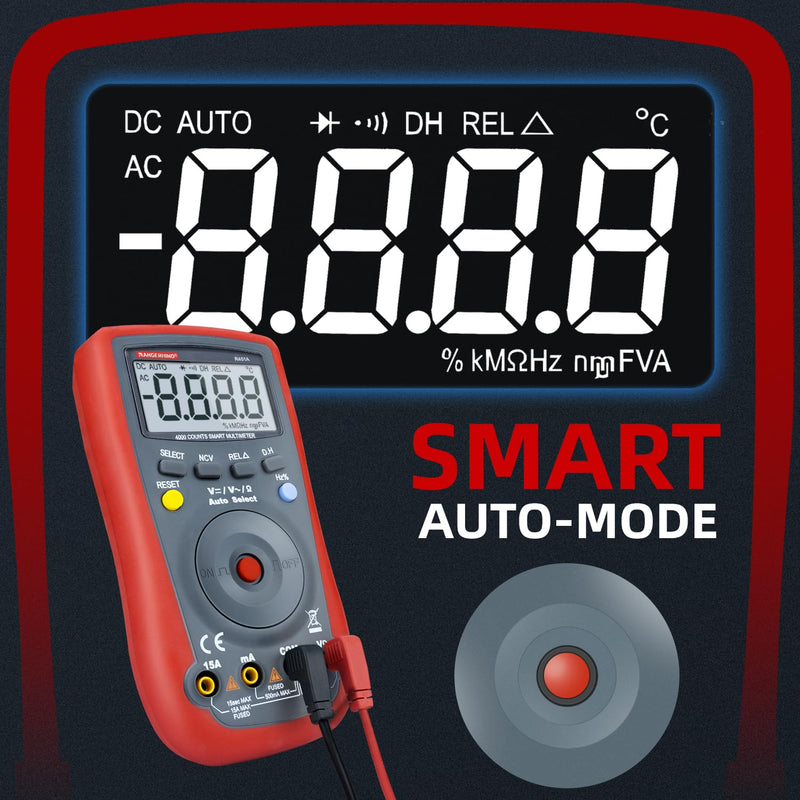 [Australia - AusPower] - Digital Multimeter 4000 Counts, Auto-Ranging Ohmmeter Voltage Tester, DC/AC Voltmeter, Measures Voltage Current Resistance Diodes Continuity Capacitance with NCV Duty-Cycle Capacitance 