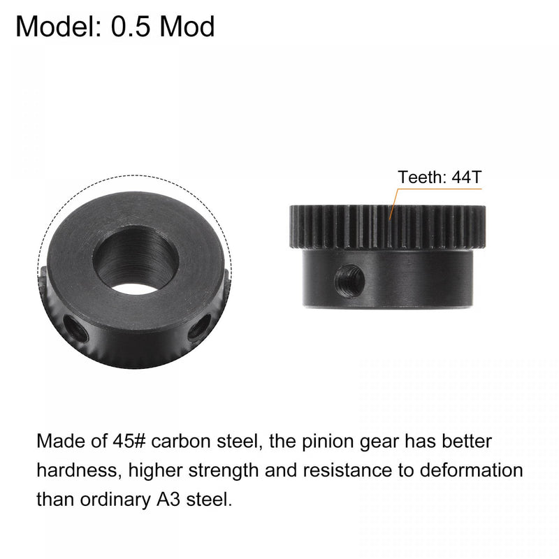 [Australia - AusPower] - uxcell Pinion Gear Set, 45# Carbon Steel Motor Rack Spur Gear with Step Black, 0.5 Mod 44T 8mm Bore 23mm Outer Dia, M4 Set Screws Included 