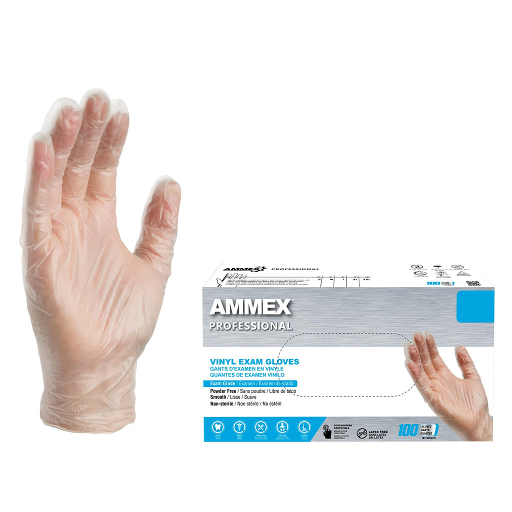 AMMEX Clear Vinyl Medical Gloves Medium (Pack of 100) Box of 100