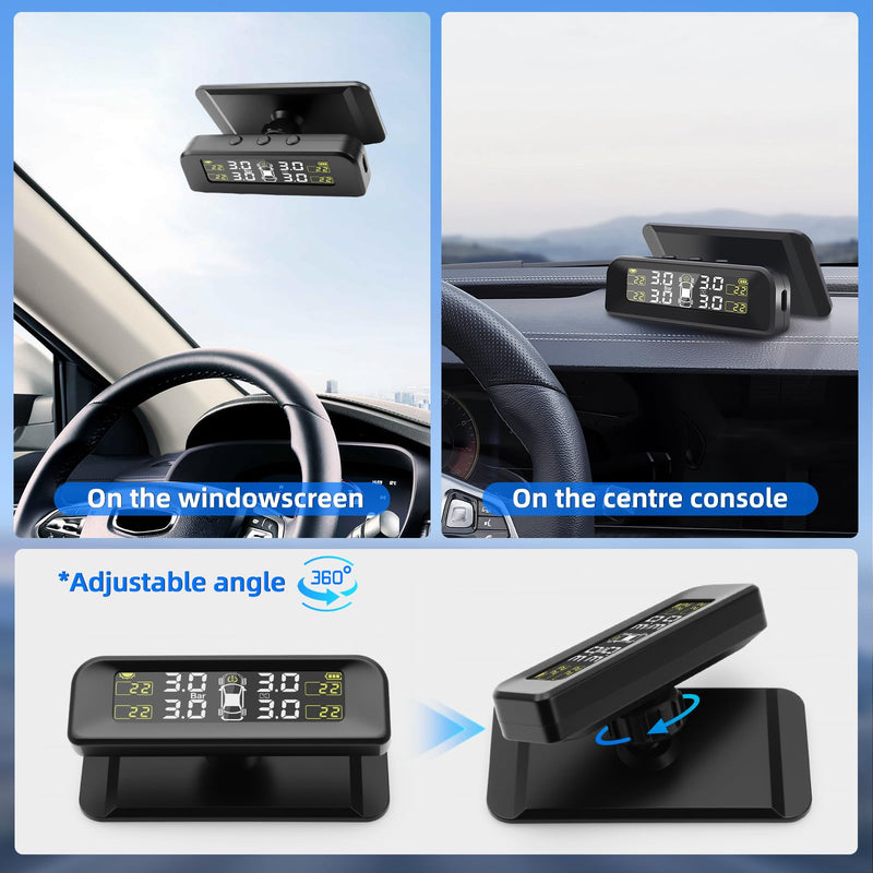 Tire Pressure Monitoring System Solar TPMS,Tire Pressure Monitor System with 4 External Sensors Real-Time Display on Windowshield 22-87 PSI for Car RV SUV MPV Sedan