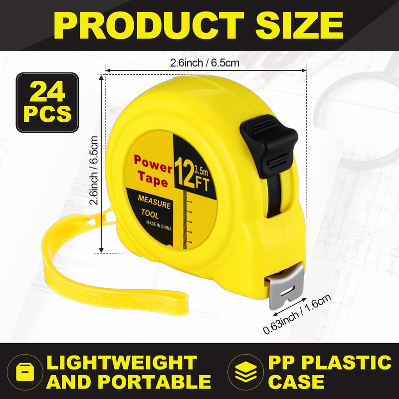 Xuhal 24 Pcs 12 ft Mini Tape Measure Retractable Bulk Small Measuring Tape Pocket Size Measurement Tool for Operation Christmas Items Party Favor Gift Stuffer for Men