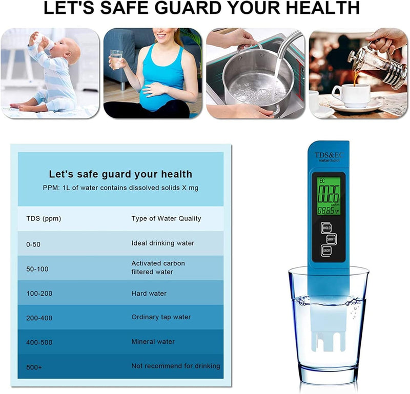 [Australia - AusPower] - 3 in 1 TDS Meter & EC Meter, Digital Water Tester, Easy to Use 0-9990 PPM Meter Kit, Compact for Drinking Water, Hydroponics, Plants, Aquarium, Pool. Not Include Battery CR2032,1Pcs 