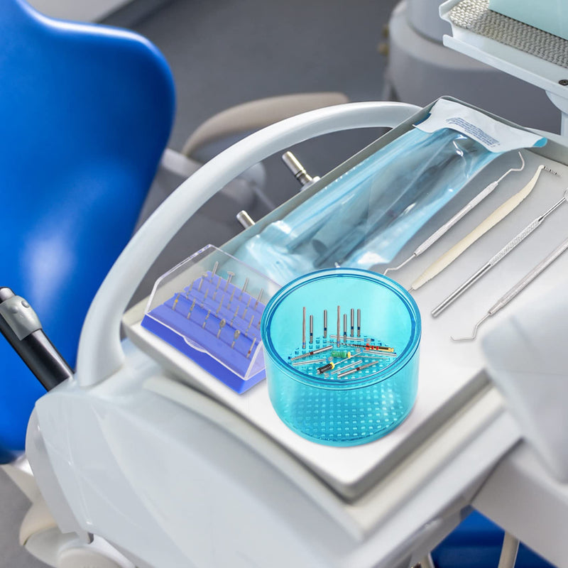 [Australia - AusPower] - Annhua Dental Bur Holder Cleaner Burs Soak Box with Strainer for Burs Cleaning, Soaking - Blue 