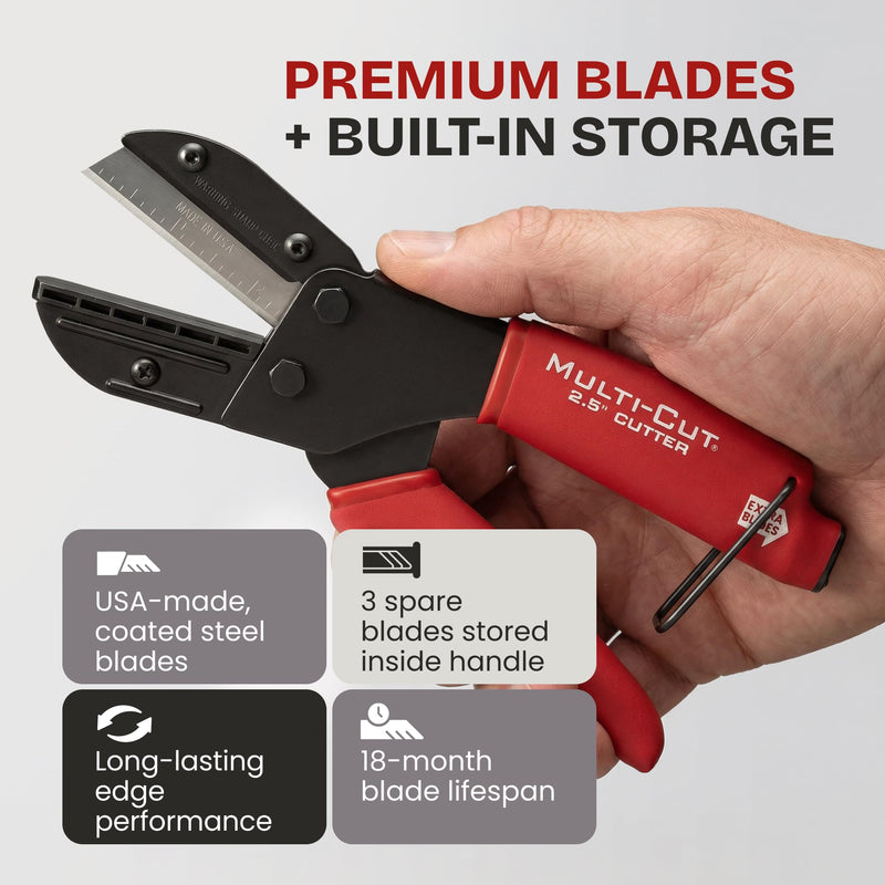 [Australia - AusPower] - Ronan Multi-Cut Industrial Cutter – Heavy-Duty Blade for Plastic, Rubber, Wood, Leather & More – Replaceable Blades, Safety Lock, Ergonomic Grip, 3 Extra Blades Included 