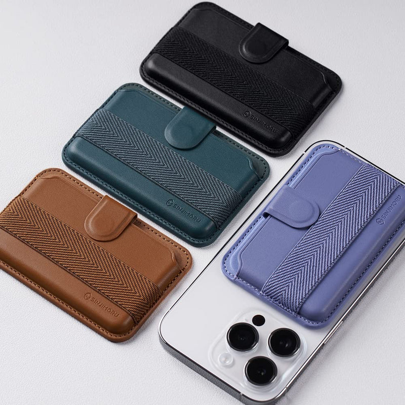 [Australia - AusPower] - Sinjimoru Comb-Pattern Phone Grip Wallet, Vegan Leather Magnetic Cell Phone Card Holder Wool Band Strap as Credit Card Case Compatible With iPhone 15 14 13 12 Series. M-Pull Tab Band Black 