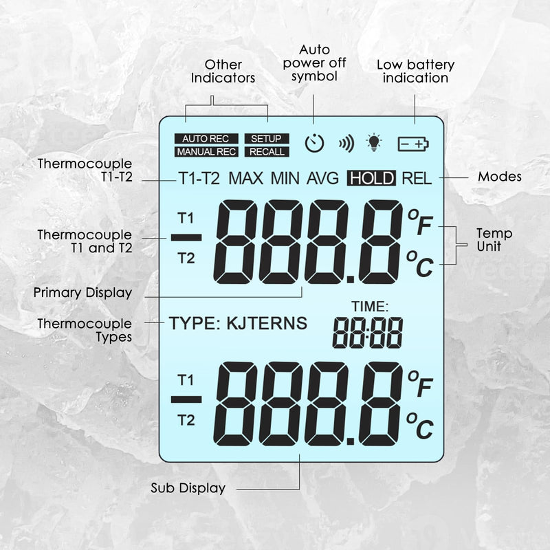 [Australia - AusPower] - Digital K Type Thermocouple Thermometer, Dual Channel Thermocouple Tester(-238~3212℉) with 2 Temperature Clamp and 2 Wired Thermocouple Probes Red 