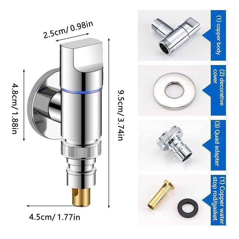 [Australia - AusPower] - Washing Machine Angle Valve, 1/2 Inch Washing Machine Tap, Brass, Stainless Steel Quick Release Angle Valve, Water Stop, Automatic Water Stop Valve, Tap, Suitable for Washing Machine (Silver) 
