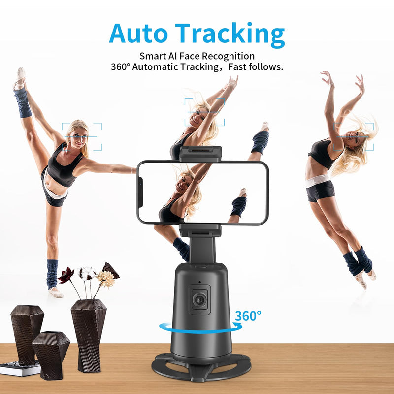 [Australia - AusPower] - Auto Face Tracking Tripod - 360° Rotation Auto Tracking Phone Holder, No App, Phone Camera Mount with Remote and Gesture Control, Rechargeable Smart Shooting Holder for TIK Tok, Vlog, YouTube Video Black-1 