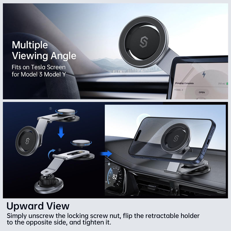 [Australia - AusPower] - SYNCWIRE Fits MagSafe Car Mount for Universal Dashboard & Tesla Screen, Magnetic Phone Holder for Car, Foldable Aluminum Alloy Arm, Super Stable Car Mount for iPhone 15 Pro Max 14 13 12&All Phones Space Gray 