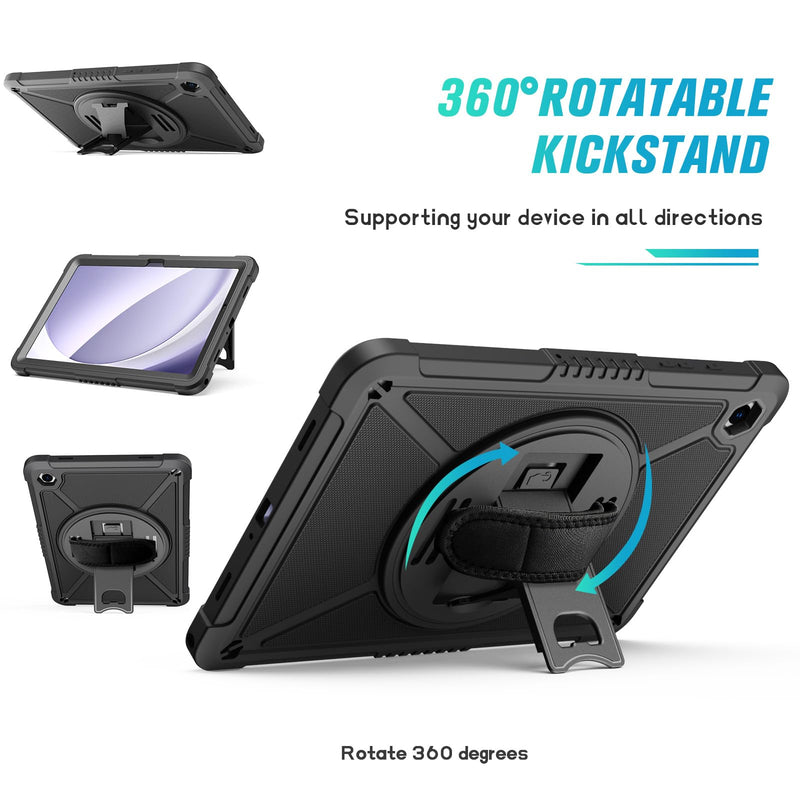 [Australia - AusPower] - ZtotopCases for Samsung Galaxy Tab A9+ / A9 Plus 11'' 2023 (SM-X210/X216/X218), Shockproof Hard Duty Case with Screen Protector+360 Rotating Hand Strap&Stand+Shoulder Strap for Tab A9+ Tablet, Black A9 11Inch Black 