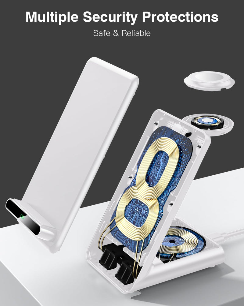 [Australia - AusPower] - Wireless Charging Station,3 in 1 Wireless Charging Stand Made for Apple Watch Ultra 9 8 7 6 SE 5 4 3,Fast Wireless Charger Made for iPhone 15/Plus/Pro Max/14/13/12/11/X,for AirPods Pro(with Adapter) White 