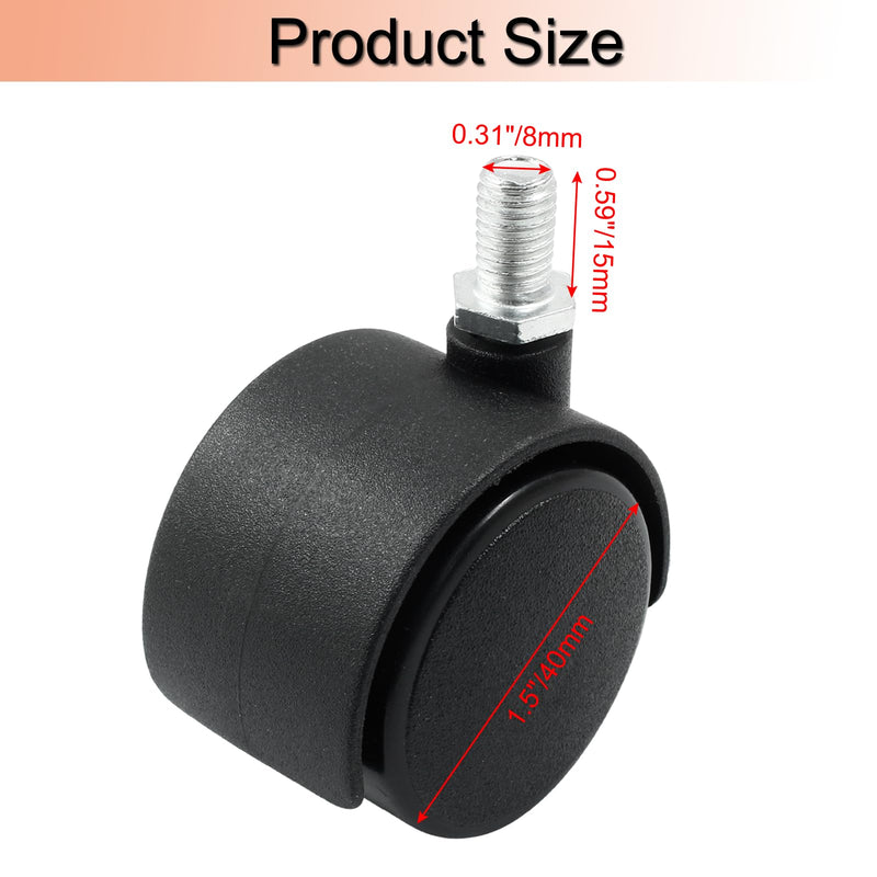 [Australia - AusPower] - 4pcs 1.5 Inch Swivel Caster Wheels, Black Nylon M8 Threaded Stem Caster Wheels, Heavy Duty Swivel Stem Casters Wheels Replacement for Furniture, Table, Cabinet, Shelf 1.5 Inch Stem 