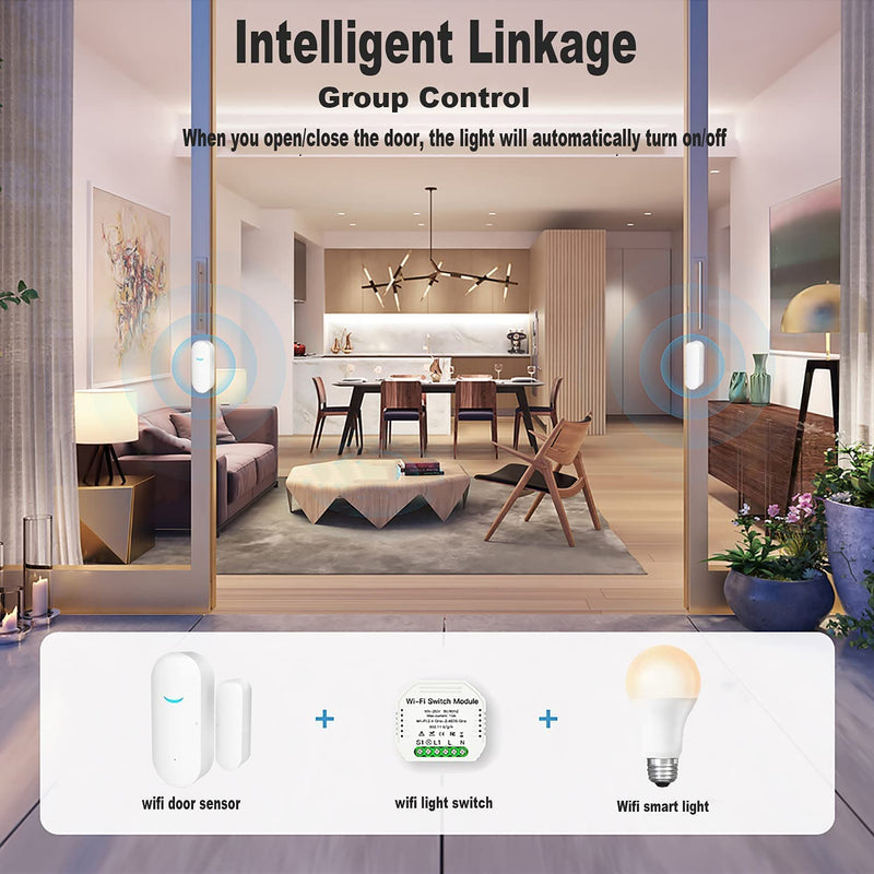 [Australia - AusPower] - 5 Pack WiFi Wireless Door Window Sensor,TUYA Smart Alarm with Free Notification APP Control Home Security Alarm System，Compatible with Alexa Google Assistant 5 