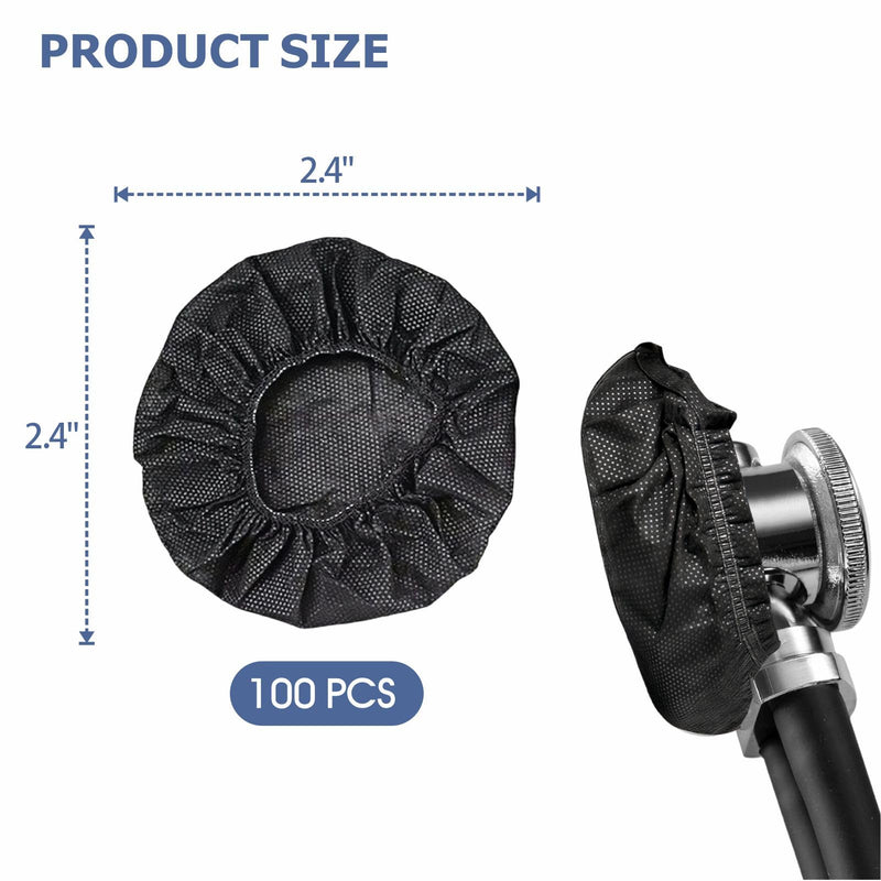 [Australia - AusPower] - Disposable Stethoscope Covers, Non-Woven Stethoscope Head Sleeves for Home & Clinic, 2.4" Diameter, Pack of 100 (Black) Black 