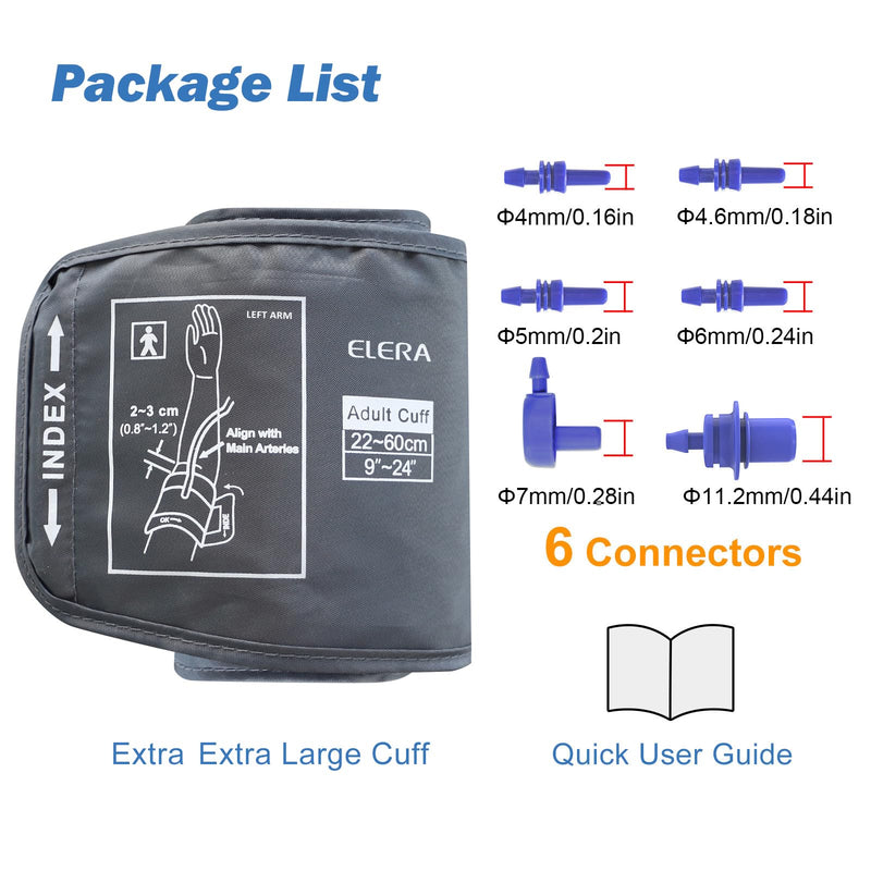[Australia - AusPower] - ELERA Extra Large Blood Pressure Cuff (9"-24" | 22-60cm) - XL Replacement BP Cuff for Big Arms, Compatible with Most BP Monitors, Adult Cuff Only - 6 Connectors XXL + Dark Gray 