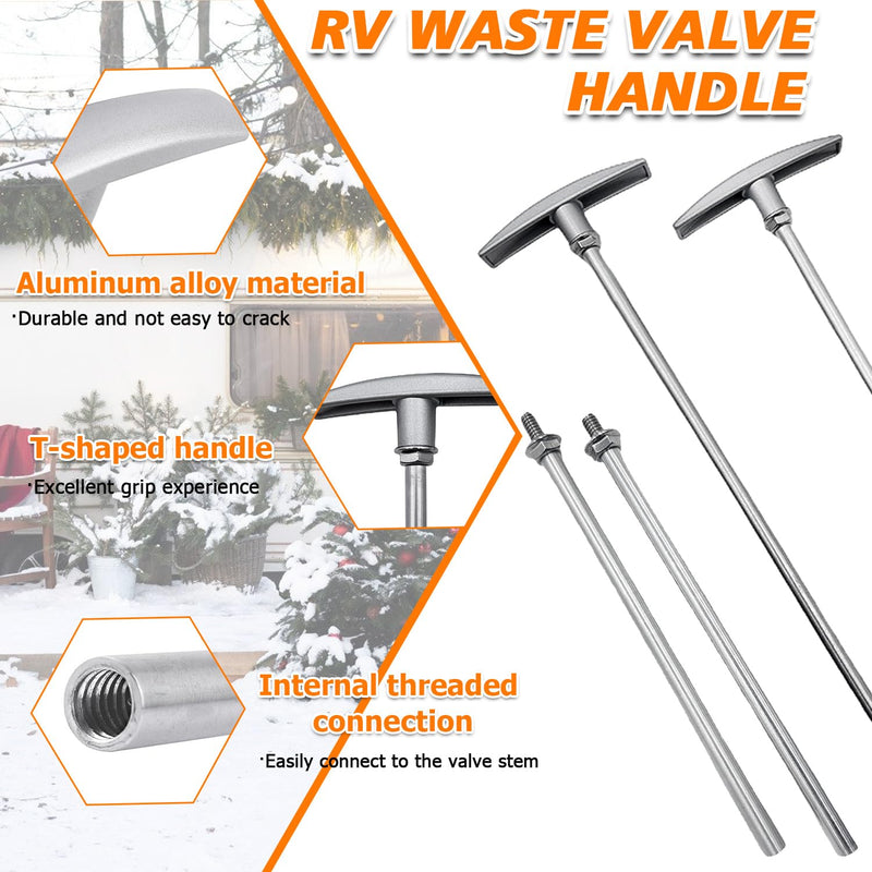 2 RV Universal Fit Waste Valve Tube Extension Kit for Camper Trailer, RV Camper Dump Valve Handle Includes Handle and Tube Extension