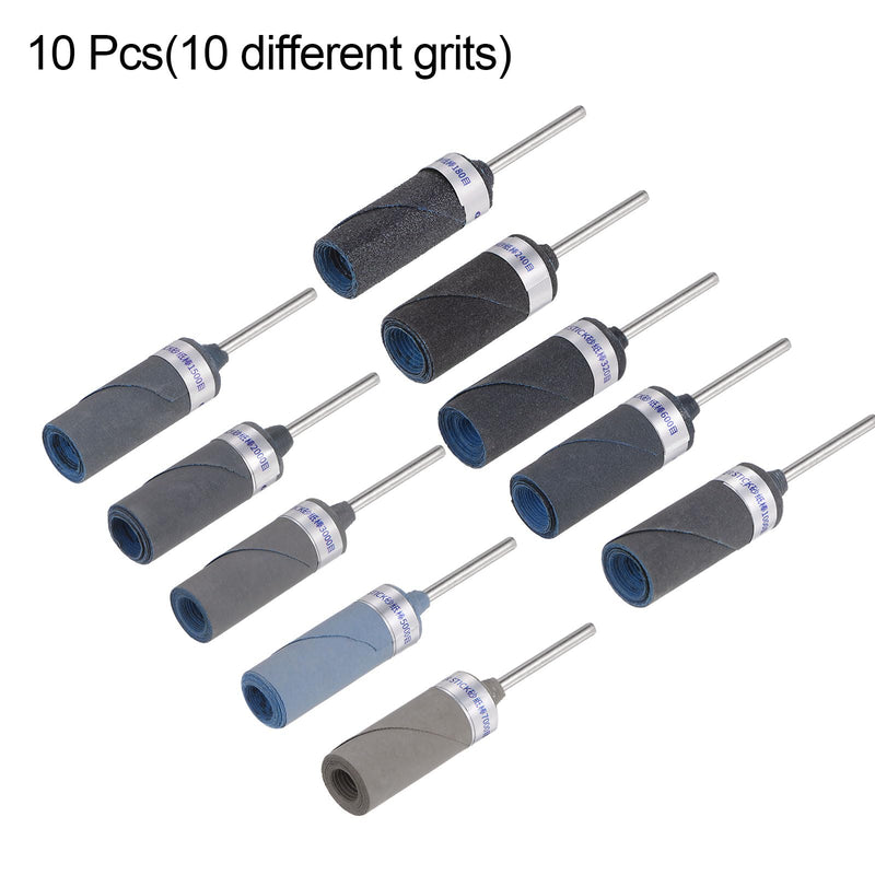 [Australia - AusPower] - QUARKZMAN 10pcs Sanding Sleeve Roller Set 180-7000 Grit 2.35mm Shank Sanding Drums Sleeves Cylinder Grinding Head for Woodworking Glass Metal Polishing 