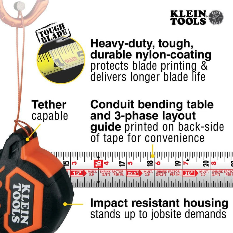 [Australia - AusPower] - Klein Tools Tape Measure and Level Bundle | 9225 + 935AB4V Magnetic Double Hook + Level, 6.25-Inch 