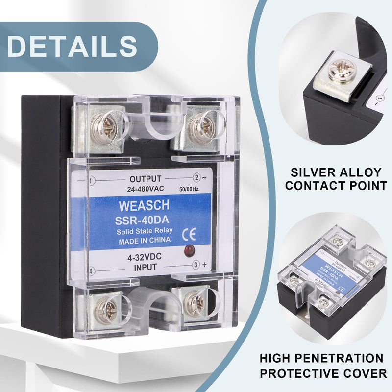 4Pcs Single Phase Solid State Relay, SSR-40DD, DC to DC, Input 4-32VDC to Output 24-220VDC, 40A 50-60Hz (4)