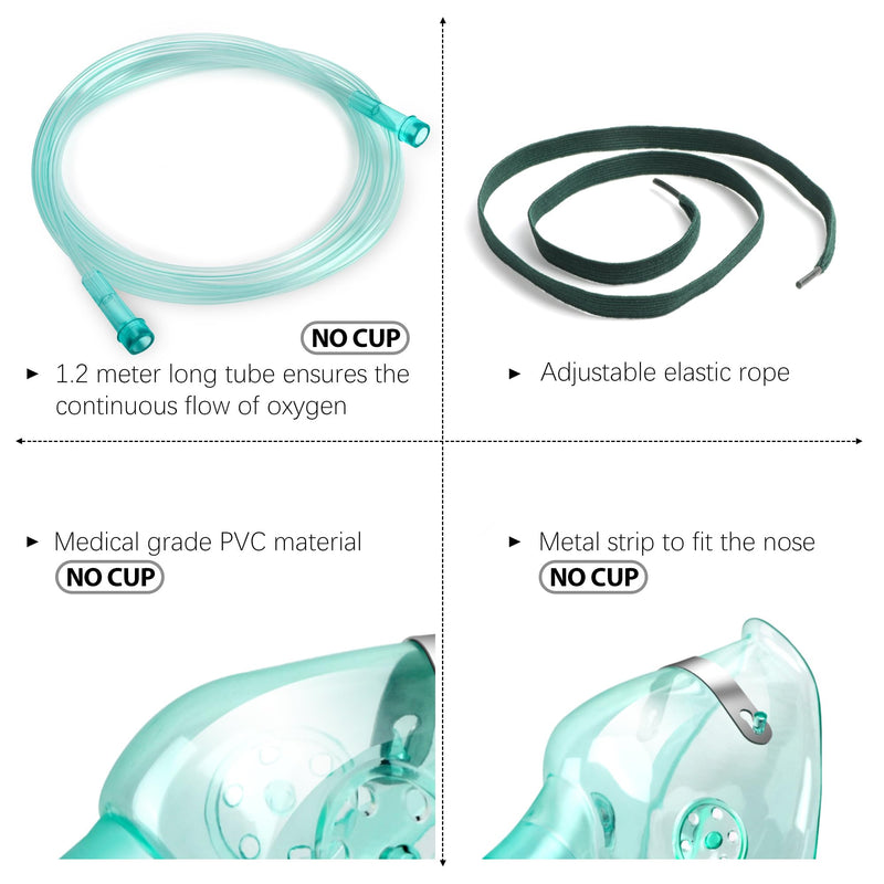 ANSNF 2 Pack Oxygen Mask for Face Adult with 6.6' Tube & Adjustable Elastic Strap - Size M - NO Cup Size M-2pcs