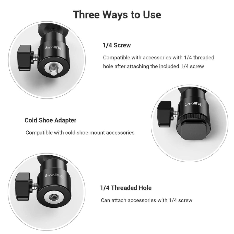 [Australia - AusPower] - SmallRig 1/4" Camera Hot Shoe Mount, Ballhead Tripod with Additional 1/4" Screw, 2pcs Pack - 2059 2 Pack 