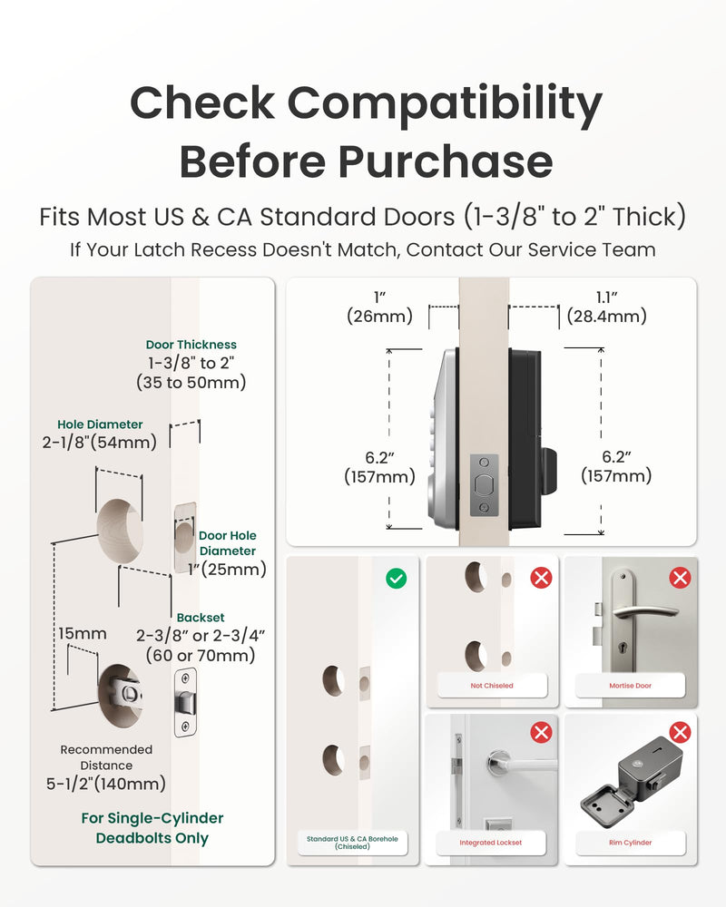 DESLOC C110 Smart Lock with LockVue Display, 3-in-1 Keyless Entry Door Lock with Fingerprint, Passcode & Key, BHMA Certified Deadbolt, Auto Lock, 12-Month Battery for Home, Apartment & Airbnb, Silver Deadbolts