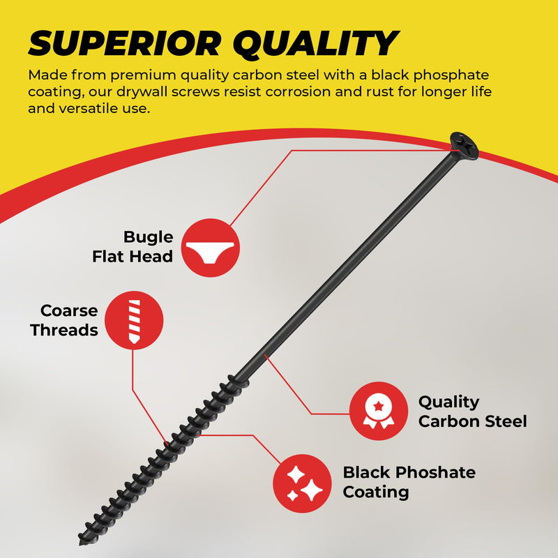 [Australia - AusPower] - Qualihome #10 Coarse Thread Sharp Point Drywall Screw with Phillips Drive #2 Bugle Head, 1 Lb/Pound, Black, Ideal Screw for Drywall Sheetrock, Wood and More (6 Inch) 6 Inch 