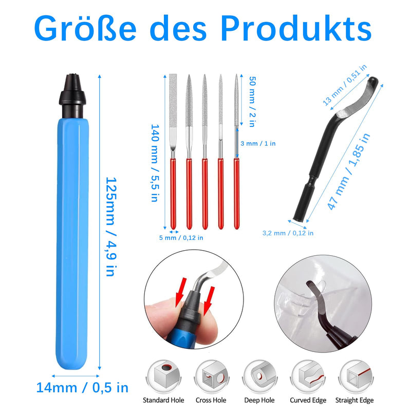 [Australia - AusPower] - Deburring Tool Light Blue, Metal Deburring Tool 3D Print, with 10 Replacement Blades and 5 Diamond Files, Hand Deburrer, for 3D Printer, Plastic, Aluminium 