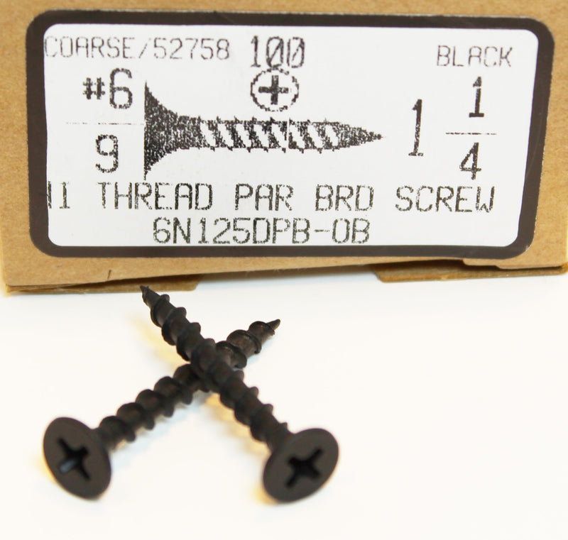 [Australia - AusPower] - #6 x 1-1/4"" inch Black High Hardness Drywall Screws, Particle Board, Coarse Thread, Phillips Drive, Bugle Head, Wood and More (100 Pack) by Fasteners DP, 6N125DPB-OB 