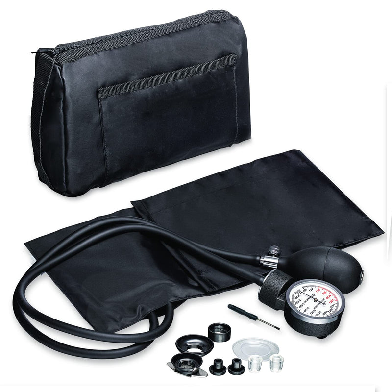 [Australia - AusPower] - NM-9170-BK Professional Aneroid Sphygmomanometer Blood Pressure Machine and Stethoscope Set, Universal Adult Size Cuff Arm, Manual Emergency BP Monitor Kit with Carrying Case, Black 