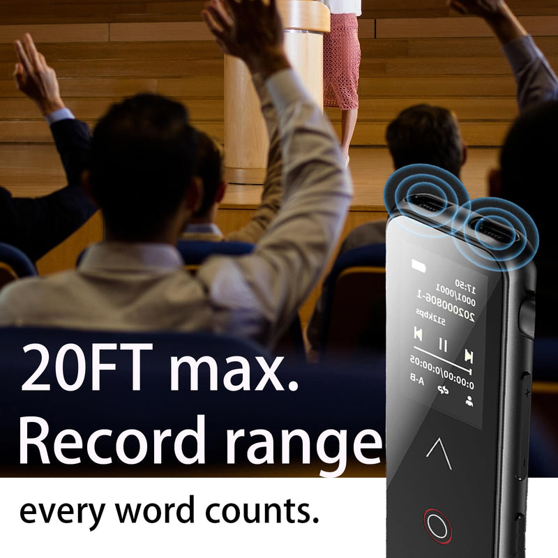 [Australia - AusPower] - 128GB Digital Voice Recorder with Playback, Small Voice Activated Recording Device for Lectures & Meetings, Bluetooth Noise Cancelling Audio Recorder Device, 18hrs Live Monitor with Earphones 