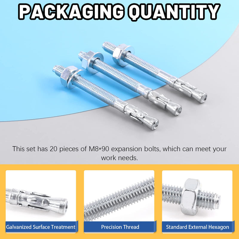 [Australia - AusPower] - Glarks 20Pcs 5/16" x 3-1/2" Wedge Anchors Zinc Plated Heavy Duty Fastener for Concrete 3/10" x 3-1/2"(20pcs) 