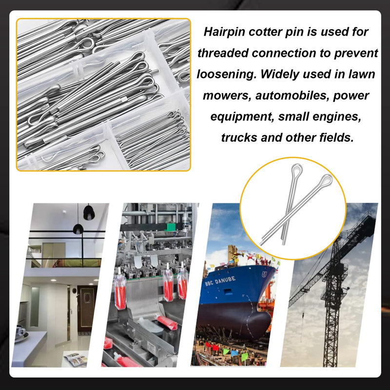 [Australia - AusPower] - 120pcs 6-Sizes 304 Stainless Steel Cotter Pins Cotter Pins Assortment Kit Hitch Pin Clip Tractor Cotter Pin Used for Hitch Pin Lock System, Trucks, Engine Repair in Towing Hitch Clips & Pins 120 