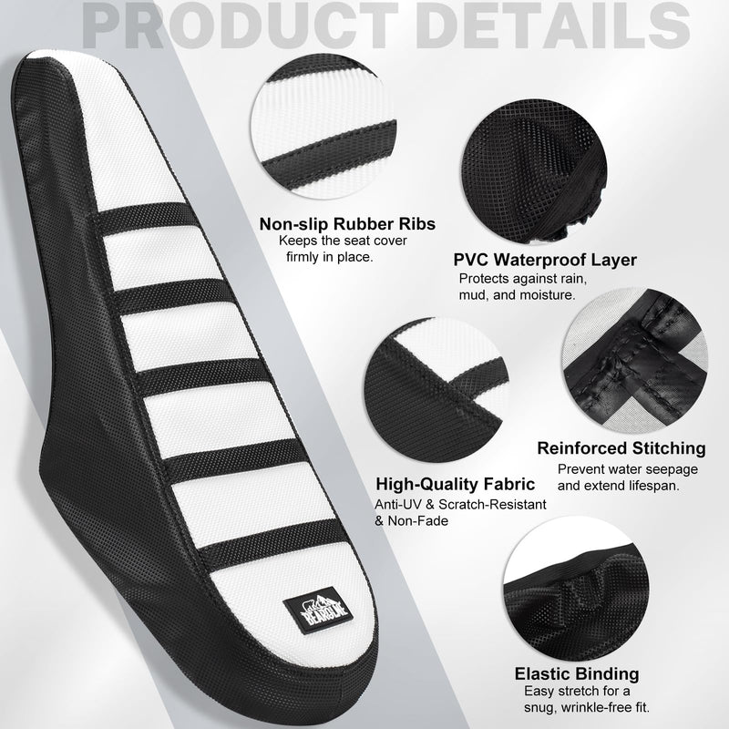 Ebike Seat Cover Upgraded for Ridstar Q20/Q20 pro EBikes Waterproof Non-Slip Seat Cover with Elastic Strap Seat Covers for Electric Dirt Bike (White with Black Ribs) White with Black Ribs
