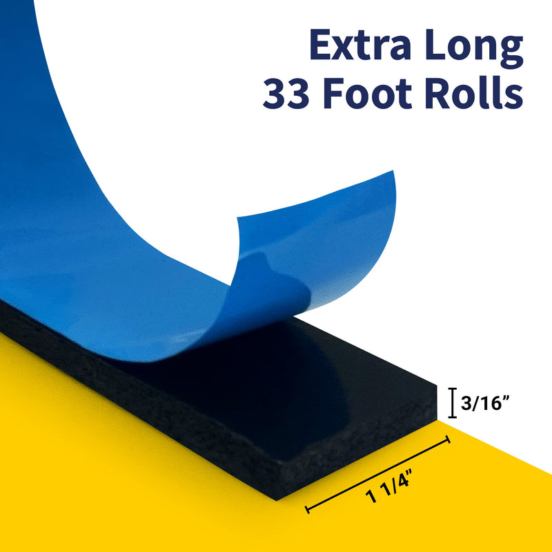 [Australia - AusPower] - Self Adhesive Camper Mount Foam Tape 3/16in x 1 1/4in x 33ft for Truck Shells, RVs, Cars, Boats and Home. Helps Stop Vibrations, Scratches and Squeaks. Seal Around Air Conditioners, Doors and Windows 1 Pack 