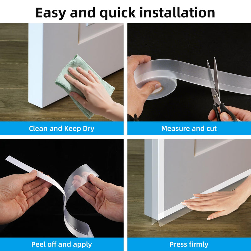 Clear Silicone Weather Stripping Seal Door Tape - Strong Adhesive Door & Window Seal Strip for Draft Stopper, Dustproof | Peel & Stick, Removable, No-Residue [33Feet x 45mm] 10M x 45mm
