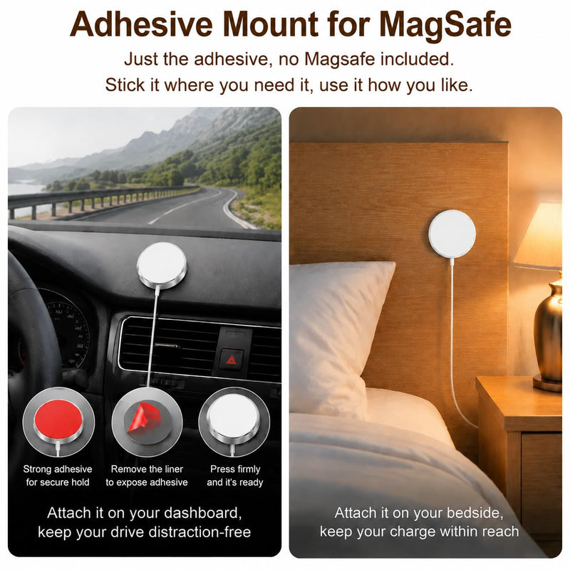 Double-Sided Adhesive Pads Compatible with MagSafe Wireless Charger Mounting, Featuring Strong Adhesion, Easy Removal, no Residue，Adhesive Pads only (Charger not Included), 6 Count