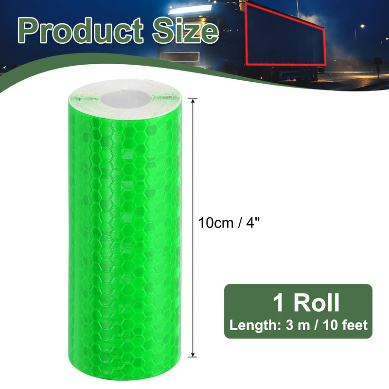 Reflective Tape PVC Strong Adhesive Safety Warning Reflector Tape, 10 Feet x 4 Inch Outdoor Waterproof Conspicuity Fit for Trailers Trucks Vehicles Bikes (Green) Green