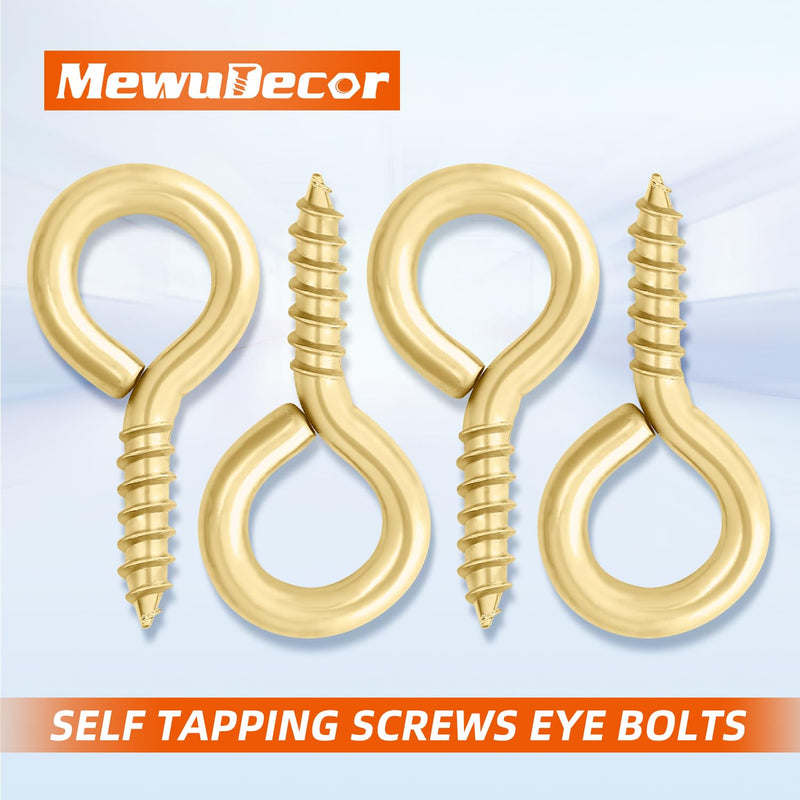 [Australia - AusPower] - #3 x 7/8" (0.87 Inch) Screw Eyes, Screw in Eye Hooks for Securing Cables Wires, Self Tapping Screws Eye Bolts for Indoor & Outdoor Use, Gold, 100 PCS #3 x 7/8" 