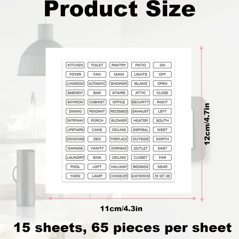 Light Switch Label Sticker 975PCS Transparent Switch Sticker Ideal for Home Kitchen Bathroom Office Electrical Panel Labels 15 Sheets with 65 Stickers Each Easy to Use Durable Design