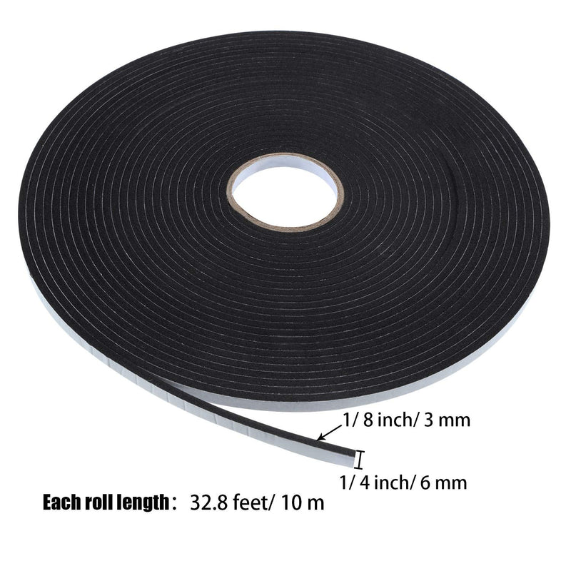 [Australia - AusPower] - Tatuo Double Sided Foam 1/8 Inch Mounting Adhesive Thick Tape Foam Seal Tape, 3 Rolls (1/4 Inch Wide by 32.8 Feet Long Each Roll) 1/ 4 Inch Wide by 32.8 Feet Long Each Roll 